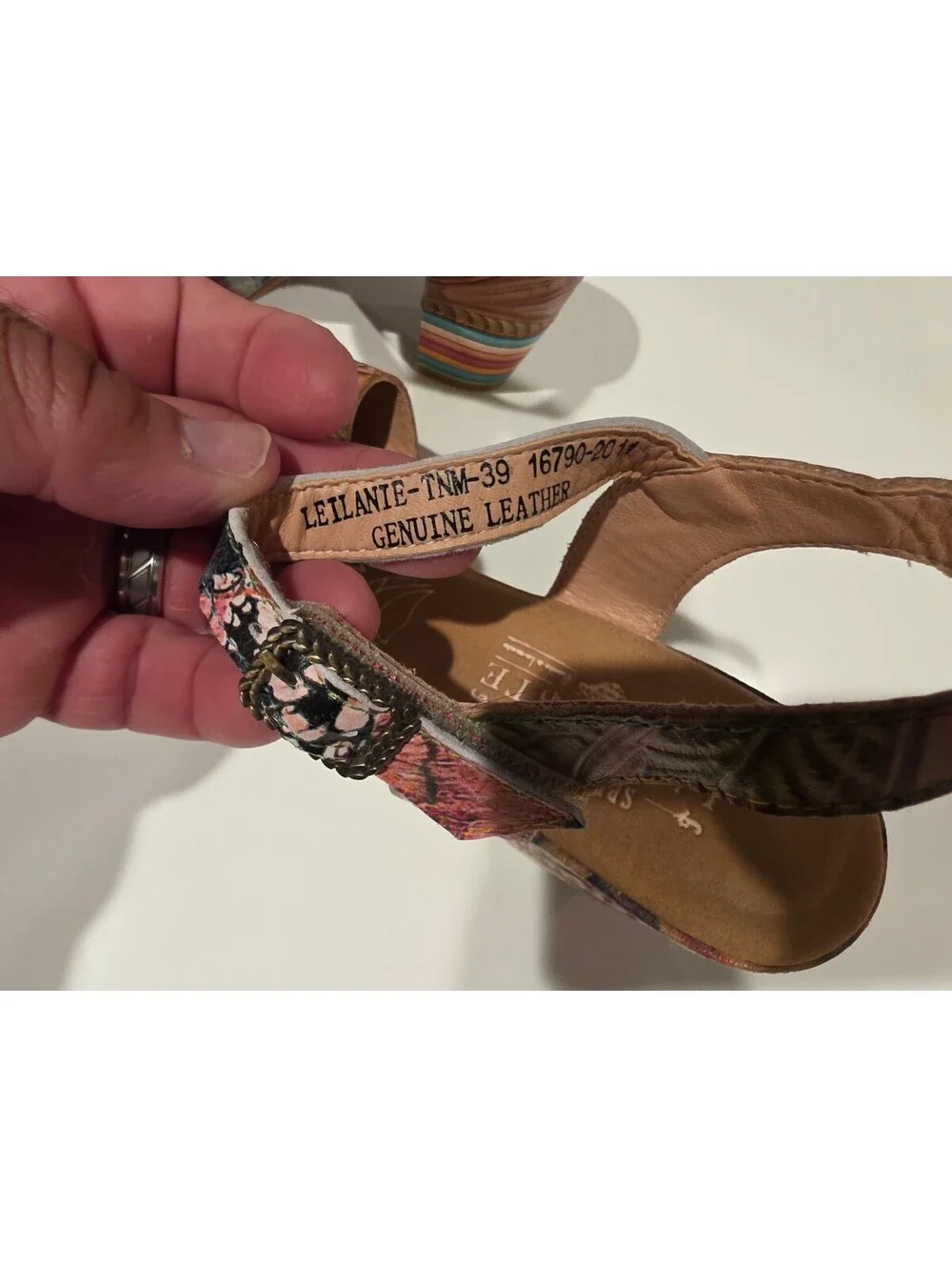 Spring Step L'Artiste Leilanie Genuine Leather Floral Heeled Sandals Size 39